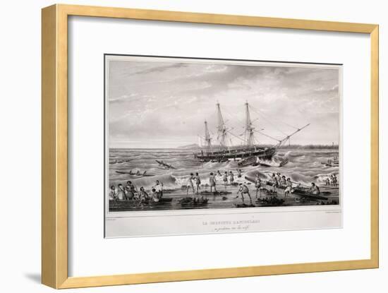 Corvette Astrolabe in Danger on Coral Reef at Island of Tongatapu-null-Framed Giclee Print