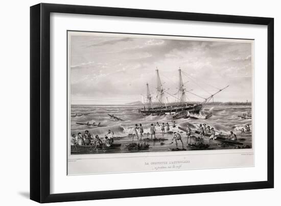 Corvette Astrolabe in Danger on Coral Reef at Island of Tongatapu-null-Framed Giclee Print