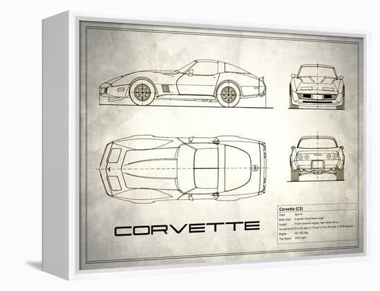 Corvette C3 White-Mark Rogan-Framed Stretched Canvas