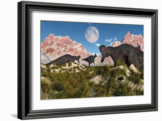 Corythosaurus Nesting Ground Set During the Cretaceous Period-null-Framed Art Print