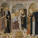 L'Annonciation et quatre saints. Avec saint Jean-Baptiste, saint Antoine, sainte Catherine et-Cosimo Rosselli-Giclee Print