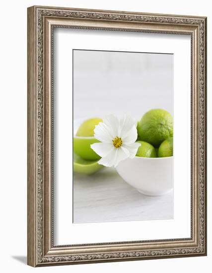 Cosmea, Blossom, White, Bowl, Limes, Green, Still Life-Andrea Haase-Framed Photographic Print