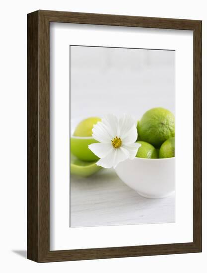 Cosmea, Blossom, White, Bowl, Limes, Green, Still Life-Andrea Haase-Framed Photographic Print