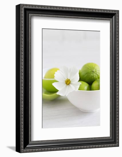 Cosmea, Blossom, White, Bowl, Limes, Green, Still Life-Andrea Haase-Framed Photographic Print