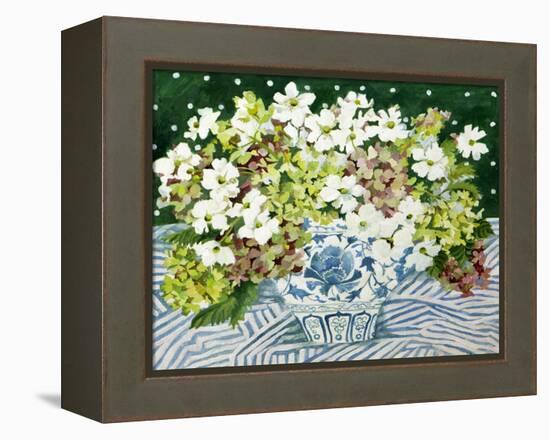 Cosmos and Hydrangeas in a Chinese Vase, 2013-Jennifer Abbott-Framed Premier Image Canvas