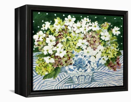 Cosmos and Hydrangeas in a Chinese Vase, 2013-Jennifer Abbott-Framed Premier Image Canvas