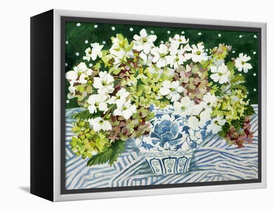 Cosmos and Hydrangeas in a Chinese Vase, 2013-Jennifer Abbott-Framed Premier Image Canvas