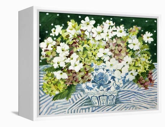 Cosmos and Hydrangeas in a Chinese Vase, 2013-Jennifer Abbott-Framed Premier Image Canvas