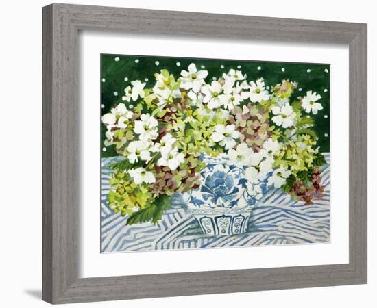 Cosmos and Hydrangeas in a Chinese Vase, 2013-Jennifer Abbott-Framed Giclee Print