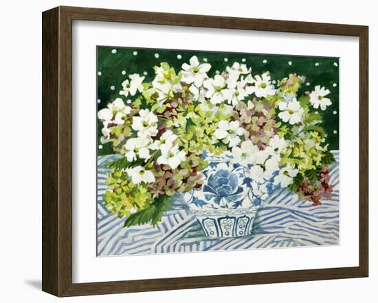 Cosmos and Hydrangeas in a Chinese Vase, 2013-Jennifer Abbott-Framed Giclee Print