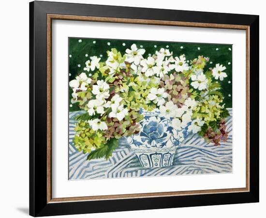 Cosmos and Hydrangeas in a Chinese Vase, 2013-Jennifer Abbott-Framed Giclee Print