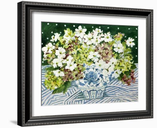 Cosmos and Hydrangeas in a Chinese Vase, 2013-Jennifer Abbott-Framed Giclee Print