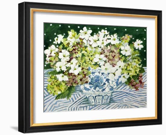 Cosmos and Hydrangeas in a Chinese Vase, 2013-Jennifer Abbott-Framed Giclee Print