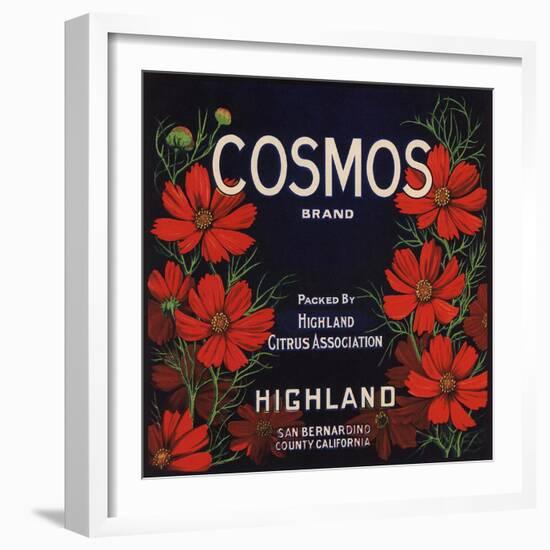 Cosmos Brand - Highland, California - Citrus Crate Label-Lantern Press-Framed Art Print