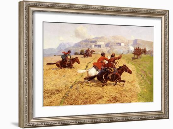 Cossacks Charging Into Battle-Franz Roubaud-Framed Giclee Print