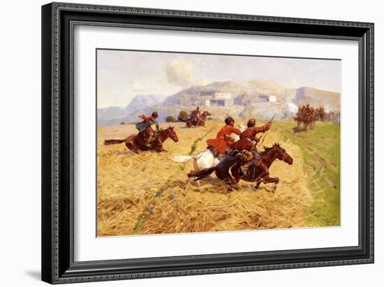 Cossacks Charging Into Battle-Franz Roubaud-Framed Giclee Print