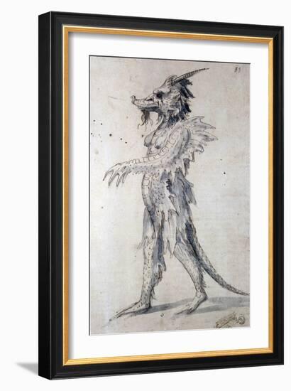 Costume Design for a Costume for a Dragon, 16th Century-Giuseppe Arcimboldi-Framed Giclee Print