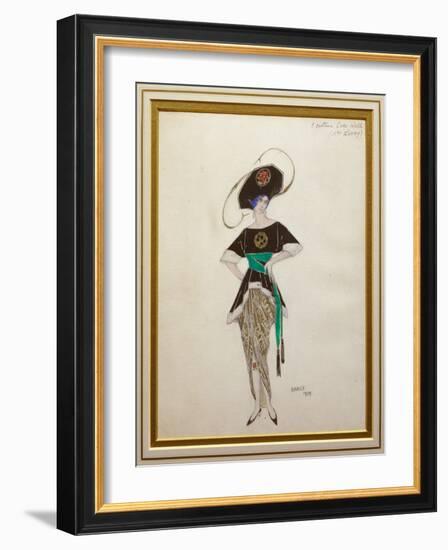 Costume Design for Ethel Levy in 'Hello Tango', 1913 (Gouache and Gold Paint over Pencil on Paper)-Leon Bakst-Framed Giclee Print