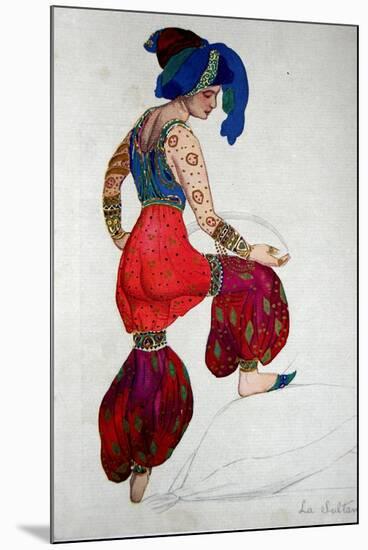 Costume Design for the Blue Sultan in 'Scheherazade', C.1910-Leon Bakst-Mounted Giclee Print