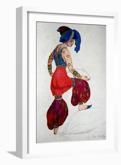 Costume Design for the Blue Sultan in 'Scheherazade', C.1910-Leon Bakst-Framed Giclee Print