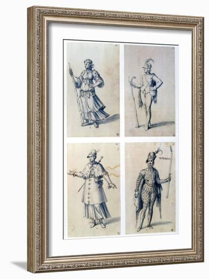 Costume Designs for Allegorical Characters, 16th Century-Giuseppe Arcimboldi-Framed Giclee Print