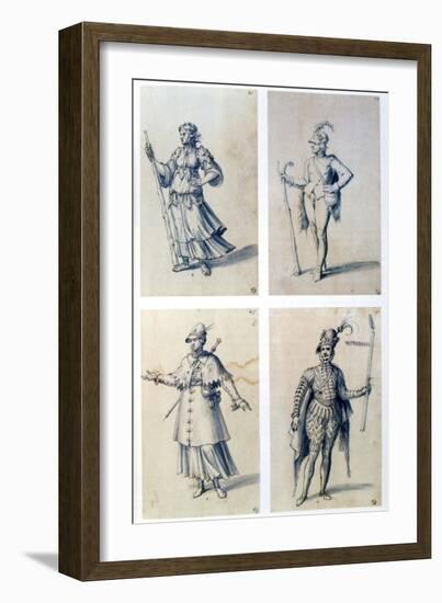 Costume Designs for Allegorical Characters, 16th Century-Giuseppe Arcimboldi-Framed Giclee Print