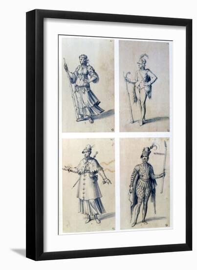 Costume Designs for Allegorical Characters, 16th Century-Giuseppe Arcimboldi-Framed Giclee Print