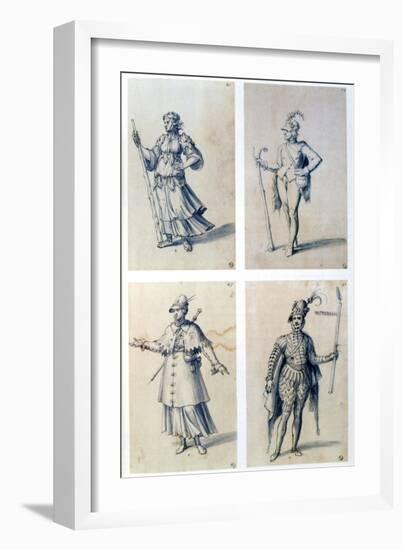 Costume Designs for Allegorical Characters, 16th Century-Giuseppe Arcimboldi-Framed Giclee Print