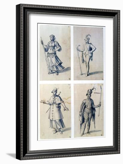 Costume Designs for Allegorical Characters, 16th Century-Giuseppe Arcimboldi-Framed Giclee Print