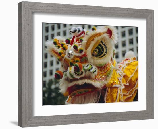 Costume Head, Lion Dance, Hong Kong, China-Fraser Hall-Framed Photographic Print