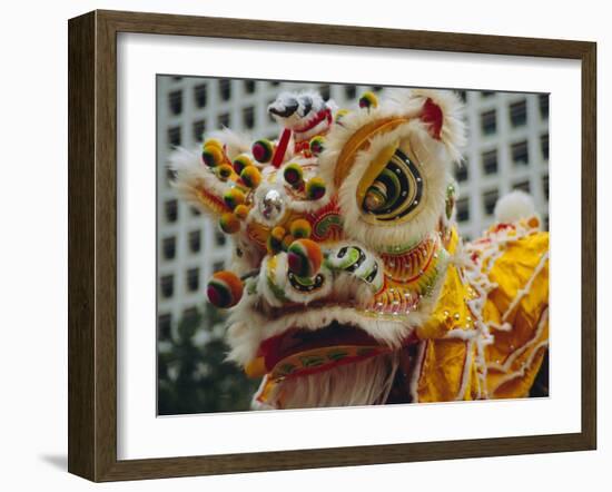 Costume Head, Lion Dance, Hong Kong, China-Fraser Hall-Framed Photographic Print