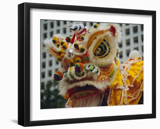 Costume Head, Lion Dance, Hong Kong, China-Fraser Hall-Framed Photographic Print