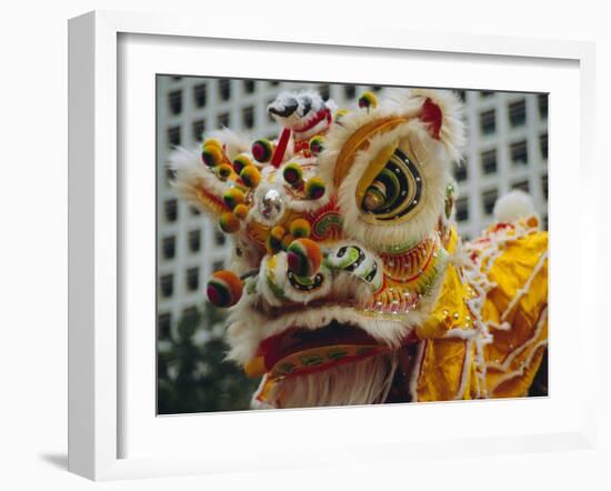 Costume Head, Lion Dance, Hong Kong, China-Fraser Hall-Framed Photographic Print