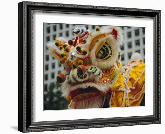 Costume Head, Lion Dance, Hong Kong, China-Fraser Hall-Framed Photographic Print