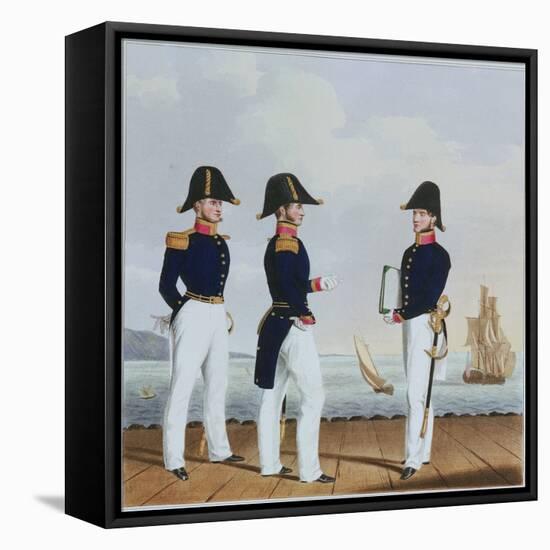 Costume of the Royal Navy & Marines. Pursers & Captain's Clerk, 19Th Century (Coloured Lithograph)-L and Eschauzier St Mansion-Framed Premier Image Canvas