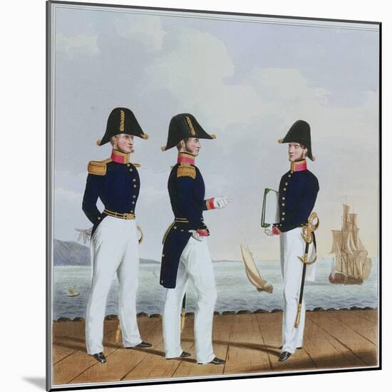 Costume of the Royal Navy & Marines. Pursers & Captain's Clerk, 19Th Century (Coloured Lithograph)-L and Eschauzier St Mansion-Mounted Giclee Print