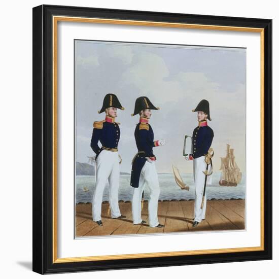 Costume of the Royal Navy & Marines. Pursers & Captain's Clerk, 19Th Century (Coloured Lithograph)-L and Eschauzier St Mansion-Framed Giclee Print