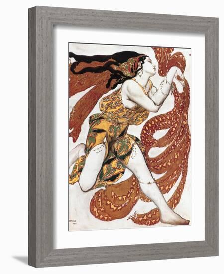 Costume sketch for a Bacchante, from the ballet " Narcissus", mythological poem ,1911.-Leon Bakst-Framed Giclee Print