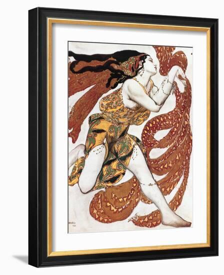 Costume sketch for a Bacchante, from the ballet " Narcissus", mythological poem ,1911.-Leon Bakst-Framed Giclee Print