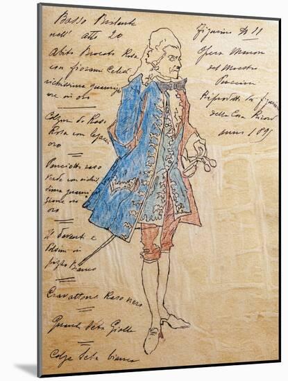 Costume Sketch for Role of Geronte Di Ravoir in Premiere of Opera Manon Lescaut-Giacomo Puccini-Mounted Giclee Print