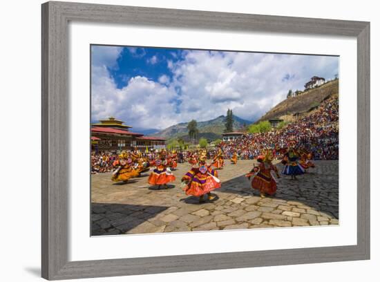 Costumed Dancers at Religious Festivity with Many Visitors, Paro Tsechu, Bhutan-Michael Runkel-Framed Photographic Print