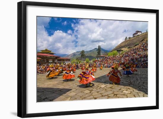 Costumed Dancers at Religious Festivity with Many Visitors, Paro Tsechu, Bhutan-Michael Runkel-Framed Photographic Print