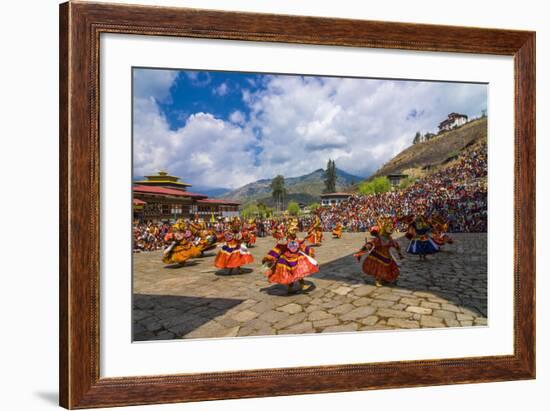 Costumed Dancers at Religious Festivity with Many Visitors, Paro Tsechu, Bhutan-Michael Runkel-Framed Photographic Print