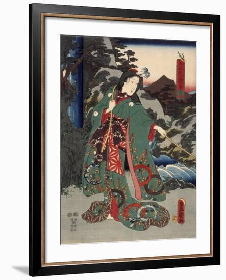 Costumes in Five Different Colors - Green (Ao)-Utagawa Kunisada (Toyokuni III)-Framed Art Print