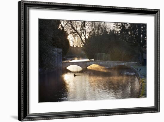 Cotswold Stone Bridge over River Windrush in Mist, Bourton-On-The-Water, Cotswolds-Stuart Black-Framed Photographic Print