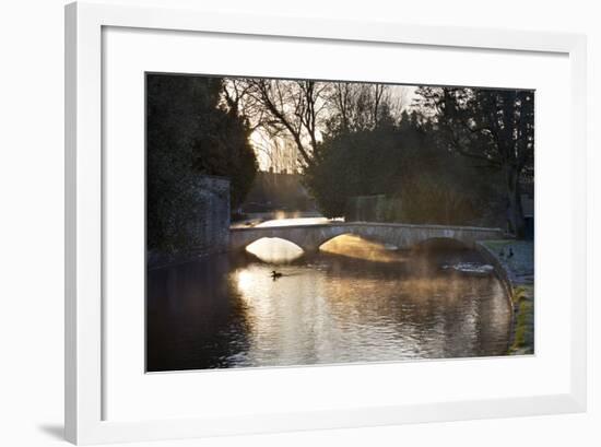 Cotswold Stone Bridge over River Windrush in Mist, Bourton-On-The-Water, Cotswolds-Stuart Black-Framed Photographic Print