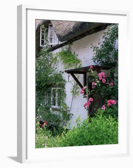 Cottage and Flowers, Wherwell, Hampshire, England, United Kingdom-Jean Brooks-Framed Photographic Print