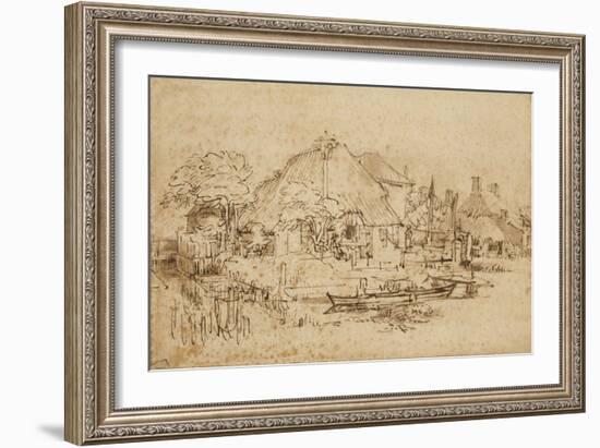 Cottage Beside a Canal, C.1650-53-Rembrandt van Rijn-Framed Giclee Print