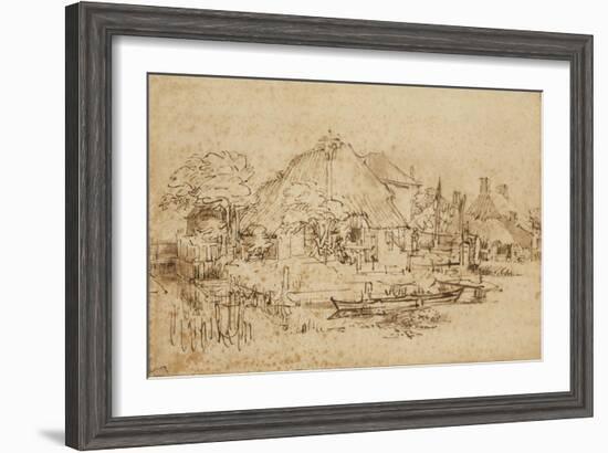 Cottage Beside a Canal, C.1650-53-Rembrandt van Rijn-Framed Giclee Print