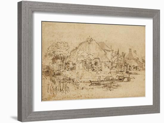 Cottage Beside a Canal, C.1650-53-Rembrandt van Rijn-Framed Giclee Print